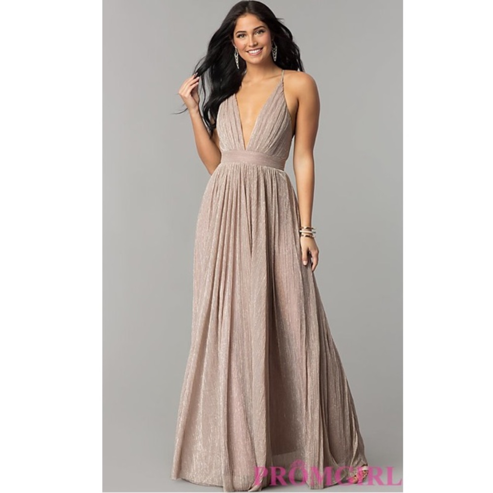 PROMGIRL METALLIC DEEP V-NECK LONG DRESS  MAUVE🆕